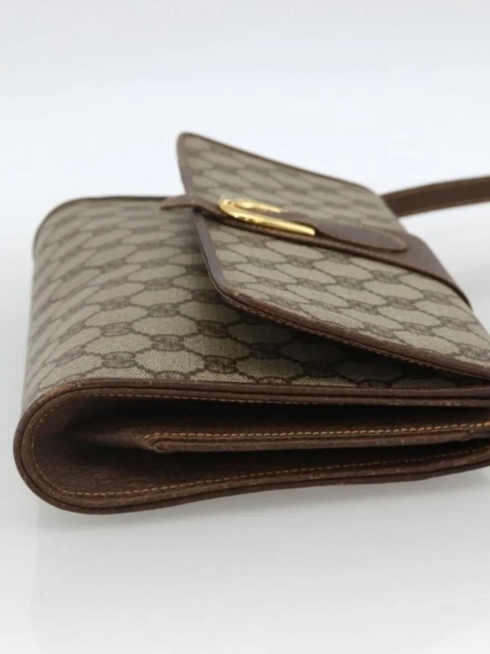 GUCCI GG Supreme Shoulder Bag PVC Beige Gold 904 02 050 Auth BAZ445